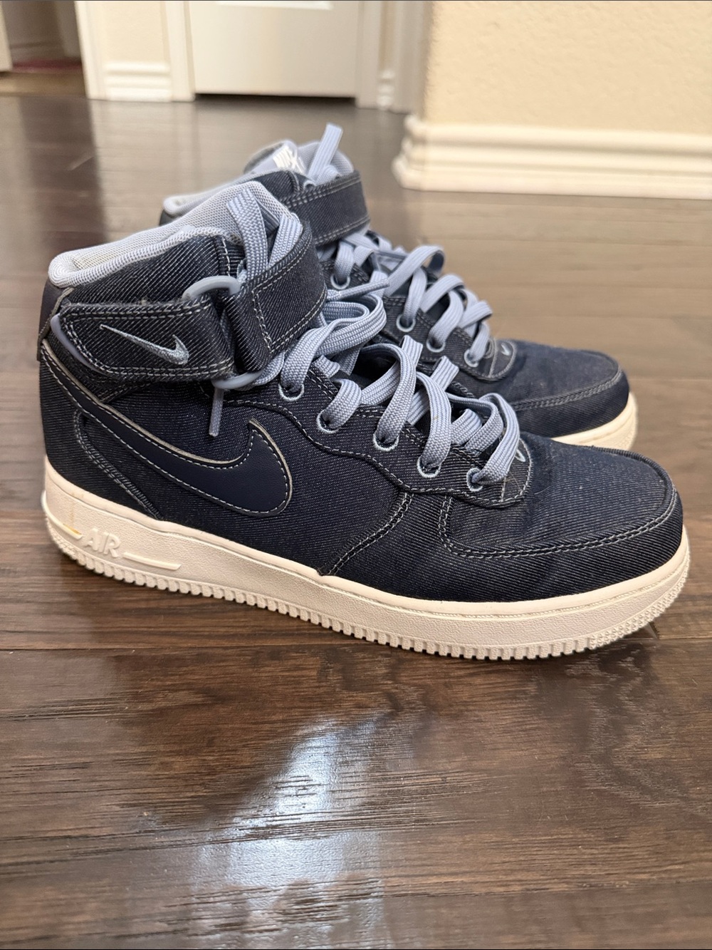 Nike Airforce One Denim Women's High-Top Sneakers in Navy and Light Blue